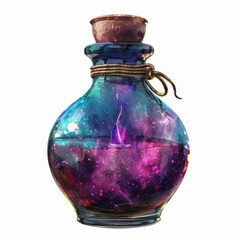 A mystical potion bottle, enchanted element, fantasy illustration, vibrant colors, isolated on white background