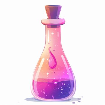 A mystical elixir bottle, fantasy element, flat design, pastel colors, isolated on white background