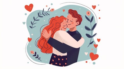 Obraz premium illustration, affectionate hug, love, flat design, isolated on white background