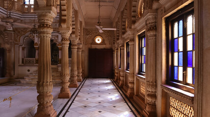 India, Madhya Pradesh, Shivpuri, Beautiful Intrior Architecture of Madhav rao Scindia Chhatri or Cenotaph, 17th Century Hindu and Mughal Architecture.
