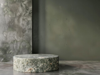 Green Marble Pedestal Against Concrete Walls