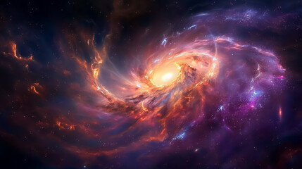 Fototapeta premium Spiral galaxy with colorful nebulae and distant stars, space background