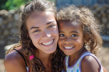 Fototapeta premium A woman and a young girl are smiling