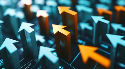 Upward-pointing arrows overlaid on a financial chart