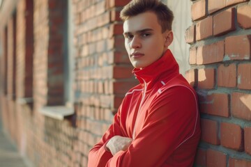 Fototapeta premium a young sporty man in color sports suit, weight loss concept