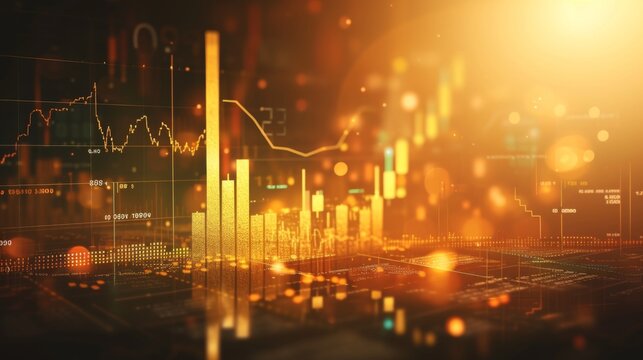 A golden candlestick chart set against a background