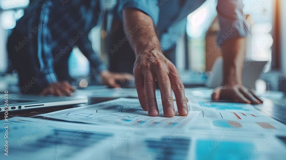 Poster business leader coordinating a large project with efficient team and planning