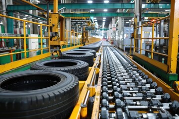 Fototapeta premium Auto car tyre production machine conveyor