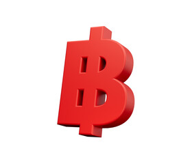 3d Red Shiny Thailand Baht Currency Icon Isolated On White Background, 3d illustration
