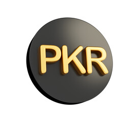 3d Golden Pakistani Rupee PKR Symbol With Rounded Black Icon On White Background, 3d illustration
