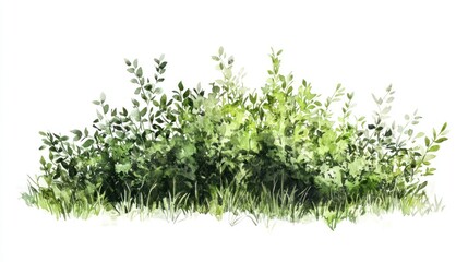 Watercolor Painting of Lush Green Bushes