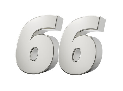 Silver 3d numbers 66 Sixty six. Isolated white background 3d illustration
