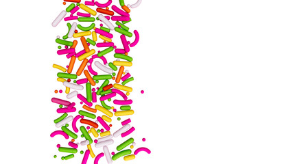 Colorful sprinkles, top view 3d illustration

