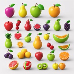 3D fresh fruits icon set