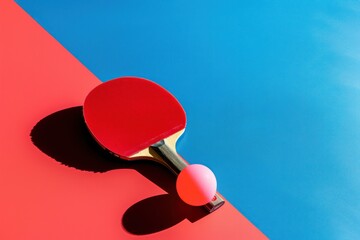 Dynamic Red Table Tennis Equipment on Vibrant Blue Table with shadow