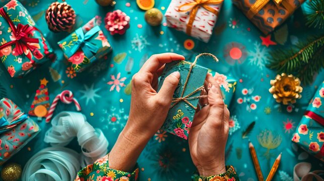 a person holding a wrapped gift in their hands
