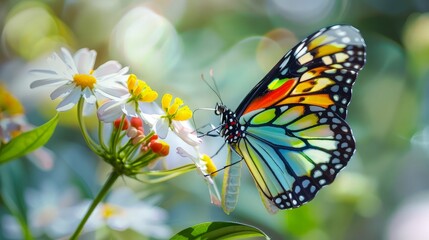 Obraz premium Colorful Butterfly on a White Flower