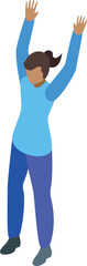 Isometric illustration of a young woman raising her arms in the air