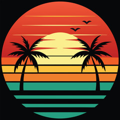 Vintage sunset vector illustration for T-shirt Design