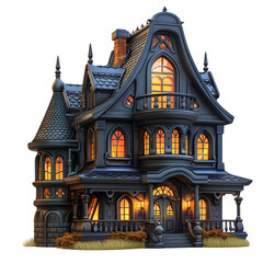 Obraz premium A charming gothic mansion with intricate details and warm glowing windows, perfect for adding a mysterious vibe to any project.