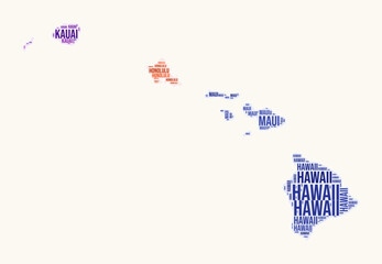 Hawaii counties word cloud. State logo design. Counties typography style vector image. Hawaii colored text cloud. Trending vector illustration.