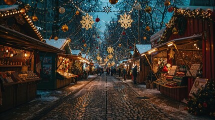 Fototapeta premium a street with a lot of christmas lights on it