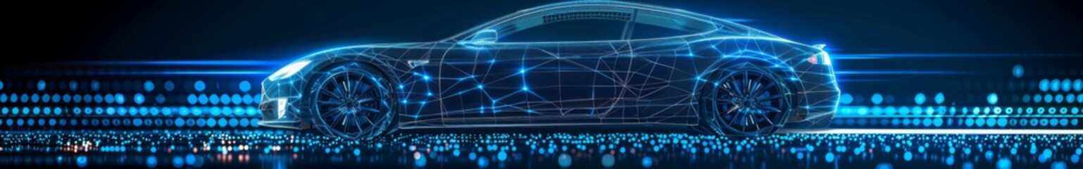 Fototapeta premium Futuristic Digital Wireframe Car Concept on a Cool Blue Background: A Sleek Vision of Tomorrow's Automotive Design with Cutting-Edge Aesthetics