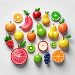 3D fresh fruits icon set