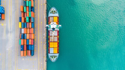 A large ship is docked at a port with a large number of containers on it