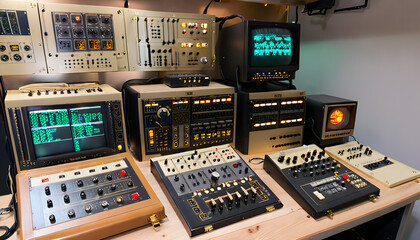 Vintage Electronics Laboratory with Oscilloscopes and Control Panels