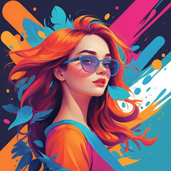 Naklejka premium A vibrant and playful illustration of multiple flowers in a decorative pot, with bright colors and dynamic shapes