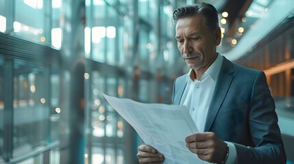 Business Leader Reviewing Architectural Plans for Modern Office Designs