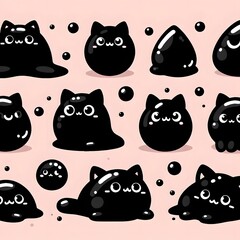 Cute Black Cat Slime Cartoon Characters