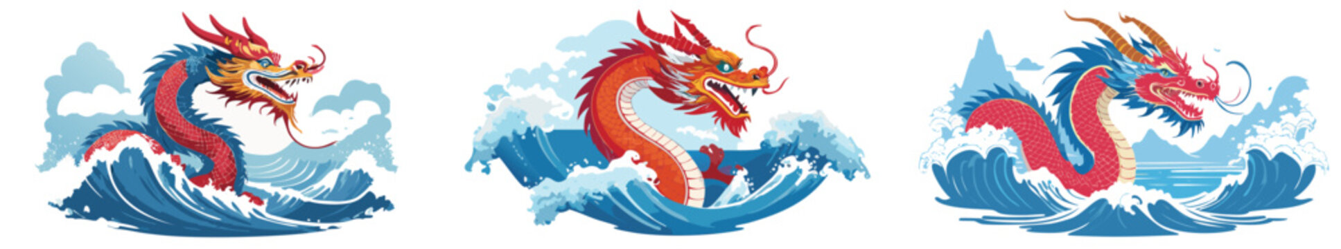  Illustrazione vettoriale di un drago cinese tradizionale, simbolo di potere e forza nella cultura orientale, con dettagli colorati e decorativi che ne esaltano l'eleganza.