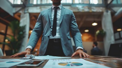 Business Leader Delivering Persuasive Presentation to Investors in Corporate Setting