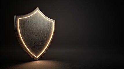 Abstract glowing shield on a platinum background, a 3D rendered illustration of a shield symbol