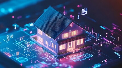 Obraz premium Smart home with interconnected devices, depicting the Internet of Things (IoT).