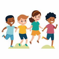 Kids playing outside vector illustration on a white background