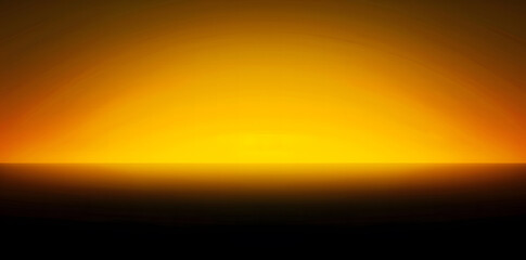 Obraz premium Yellow-orange glowing abstract color gradient wave shape on black grainy background copy space design minimal banner header cover poster design