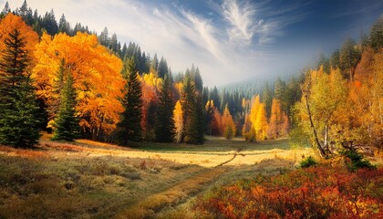 Colorful autumn forest landscape.