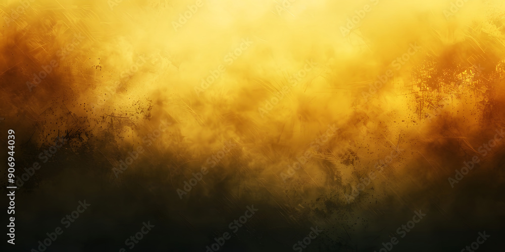 Poster yellow-orange glowing abstract color gradient wave shape on black grainy background copy space desig