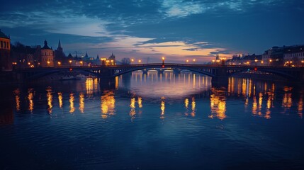 Fototapeta premium City Bridge at Sunset with Reflections in Water.