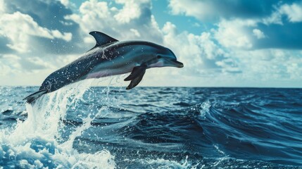 Fototapeta premium Dolphin Leaping From Ocean Waves.