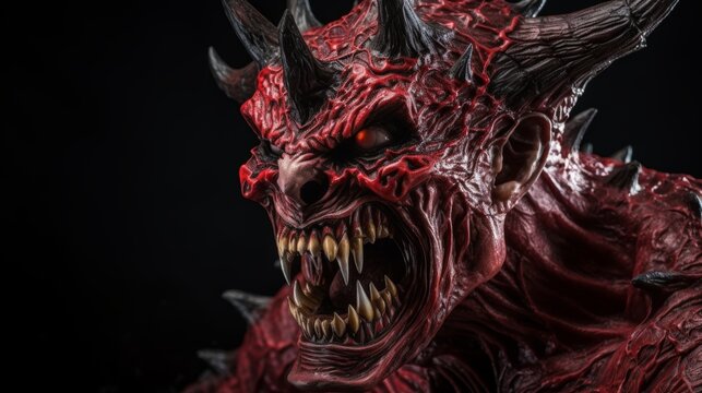 Dark devil profile on black background, yelling deity in hell, azazel, belzebuth, adramelech