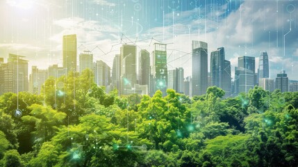 Green City with Network Connection.