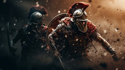 Obraz premium Ancient warriors duel to the death in spectacular arena battle with motion blur and bloodshed