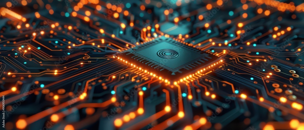 Poster a strange circuit board pulsating with glowing runes, symbolizing advanced security technology from 