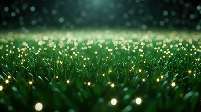 A supernatural football stadium where the grass changes color with each goal scored, enhancing the fantastical match experience, high tech, with copy space