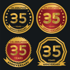 Fototapeta premium Celebration 35 Year Anniversary - Gold Seals, 4 Variations, Ruby and Transparent Seals.
