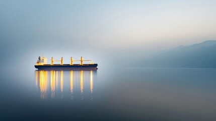 A large ship is sailing in the ocean at sunset